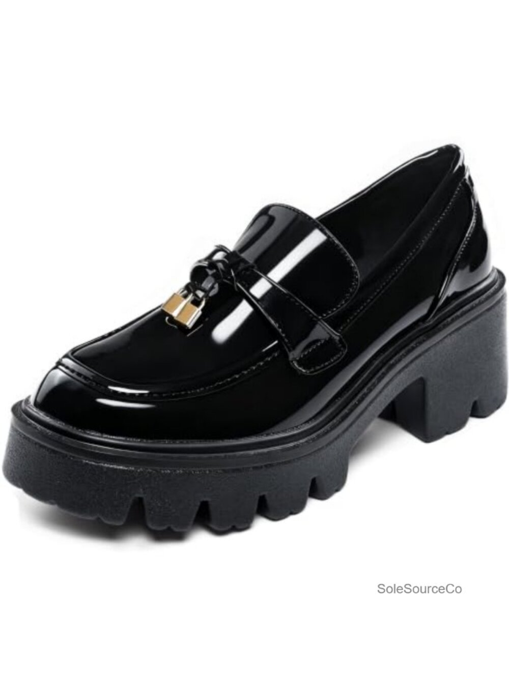 Chunky Platform Loafers for Women, Slip-On PU Leather Work Shoes